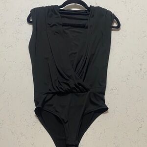 Black Womens bodysuit with padded shoulders